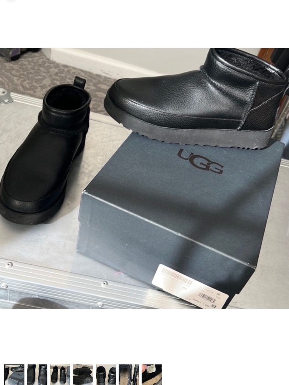 UGG Black Leather Short Ankle Boots